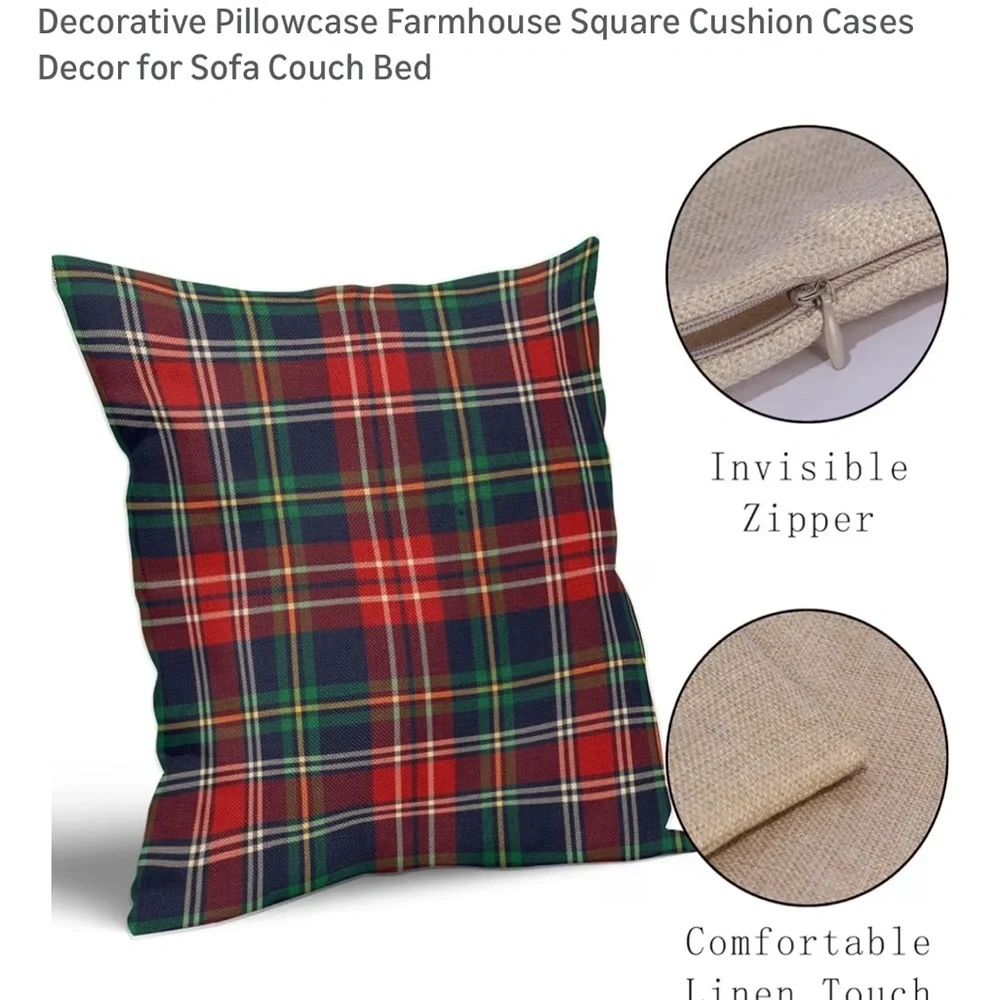 New  Set of 2  Plaid Pillows Covers - Red and Green 18 X 18